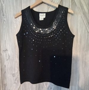 Pursuits Black Wool Blend Top Sequins M